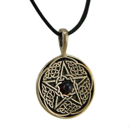 Bronze Finish Celtic Pentacle Pendant w/ Garnet Cabochon