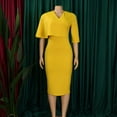 thumbnail image 6 of Women's V-Neck Short Ruffle Sleeve Wrap Dresses Cocktail Party Pencil Midi Dress, 6 of 8