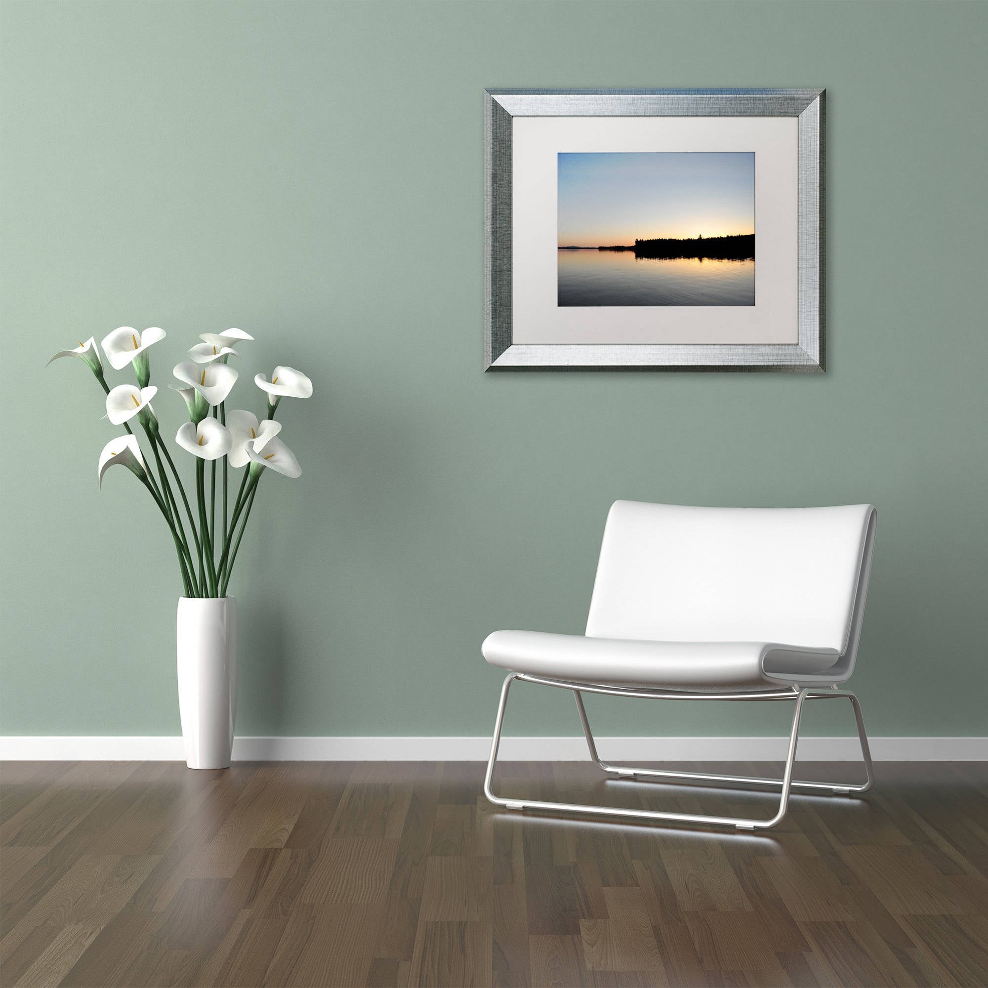 Trademark Fine Art 'Moosehead Lake Sunset' Canvas Art by Nicole Dietz, White Matte, Silver Frame
