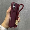 thumbnail image 3 of Card Slot Wallet Holder with Wrist Strap Phone Case for iPhone 13 15 16 Pro Max 11 12 14 Plus X XS XR Nylon Lanyard Bumper Cover Purple For iPhone 14 Pro, 3 of 6