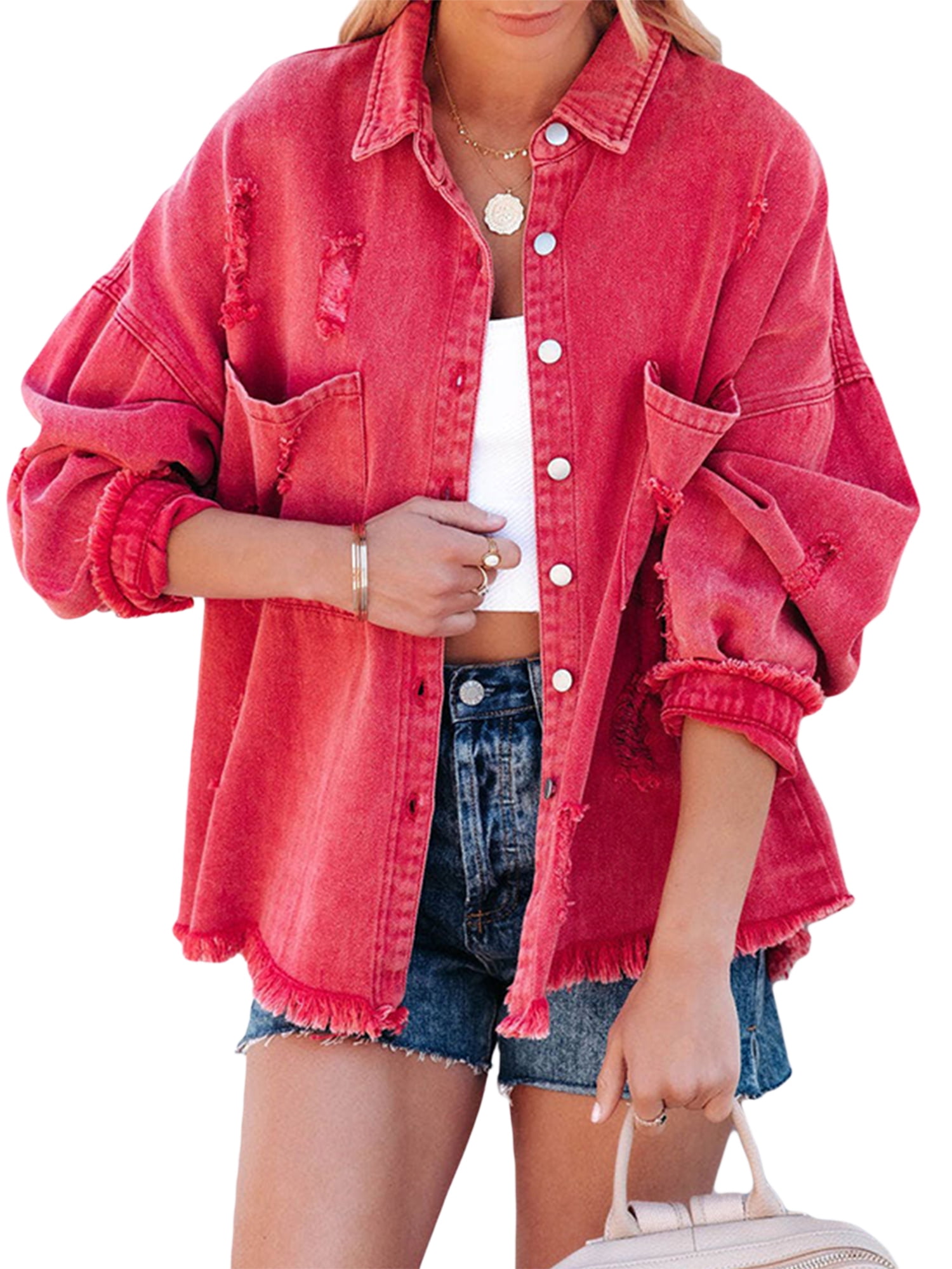 Women's Ripped Distressed Casual Long Sleeve Denim Jeans Jackets