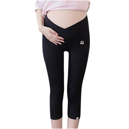 

Maternity pants Womens Solid Cat Sign Loose Adjustable Maternity Cropped Leggings Pants Black XL