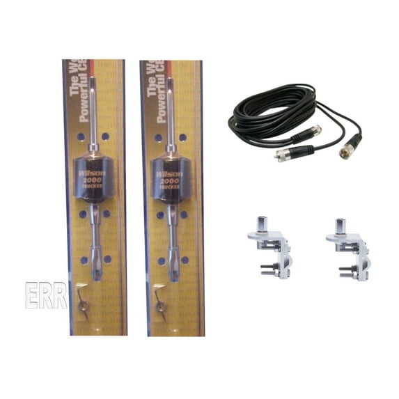 2 WILSON 2000 TRUCKER CB ANTENNA 5" SHAFT,18FT DUAL COAX,BRACKETS,STUDS 305 492
