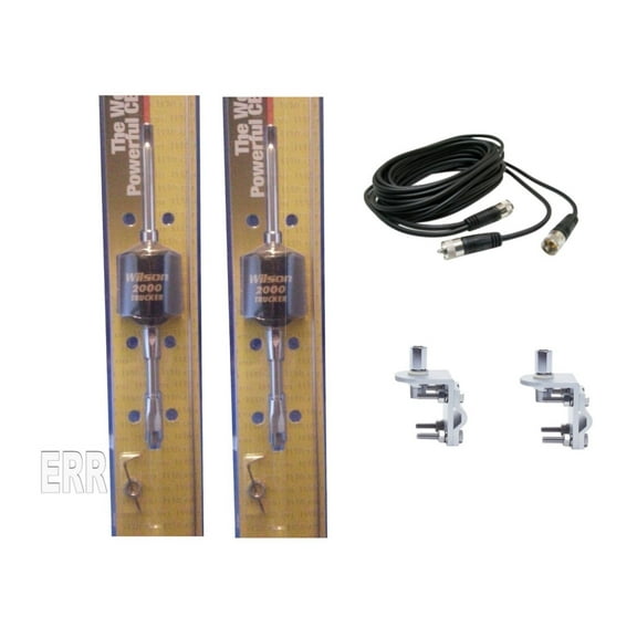2 WILSON 2000 TRUCKER CB ANTENNA 5" SHAFT,12FT DUAL COAX,BRACKETS,STUDS 305 492