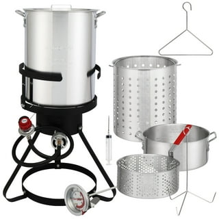 Barton X-Large 64 qt Aluminum Turkey Fryer Steamer Cast Iron Burner Fair Clam Bake Pot Kit, Silver