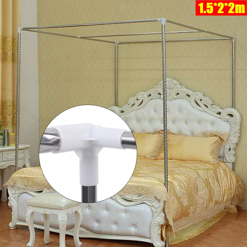 Detachable Silver Stainless Steel Bedding Canopy Frame for Four Corner Bed for Twin/Queen/California King Size - image 2 of 6