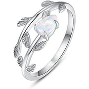 TANGPOET Leaf Opal Female Ring Sterling Silver 925 Adjustable Ring Silver For Daily Wear