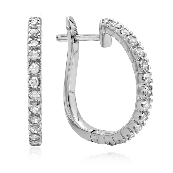 0.25 Carat (ctw) 10K White Gold Round Cut Diamond Ladies Hoop Earrings 1/4 CT