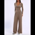 thumbnail image 4 of Conjuntos de 2 Piezas para Mujer para Estar en Casa en Otoño, Camisetas con Cuello Redondo y Pantalones Anchos, Conjuntos Casuales A Juego. Caqui L, 4 of 8