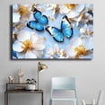 thumbnail image 4 of Mudket Framed Floral Canvas Wall Art Blue Butterfly White Magnolia Gold Dot Prints Wall Decor Modern Botanical Canvas Print Ready to Hang for Bedroom Living Room Wall Pictures - 12"L x 8"W, 4 of 10