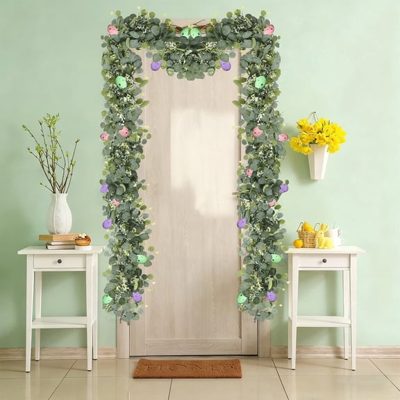 70.86in/180cm Easter Egg Garland Vine, Artificial Spring Eucalyptus Garland, Indoor Outdoor Door Wall Patio Porch Decor, Festive Floral Home Decor