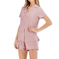 thumbnail image 4 of cfhntfmh Womens Pajama Sets Lapel V Neck Short Sleeve Lounge Pocketed Buttons down Tops Loose Baggy 2 Piece Pjs Sets, 4 of 5