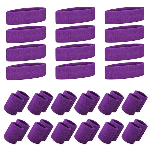 GOGO 12 Sets Sports Sweatband Sets (12 Headbands and 24 Wristbands) Purple
