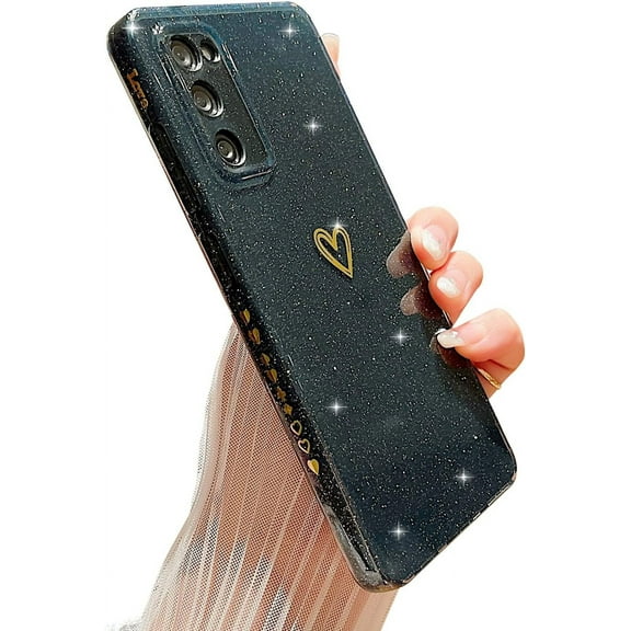 Compatible with Samsung Galaxy S20 FE 5G Case,Love Heart Pattern Design Soft TPU Shockproof Protective Case Bling Sparkly Glitter Cover for Samsung Galaxy S20 FE-Black