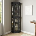 thumbnail image 2 of BELLEZE Lighted 3-Side Glass Display Curio Cabinet w/ Tempered Glass Doors & Shelves, Accent Wooden Corner Cabinet with Bulb, Corner Storage Decoration Rack for Living room & Bedroom Corona (Black), 2 of 6