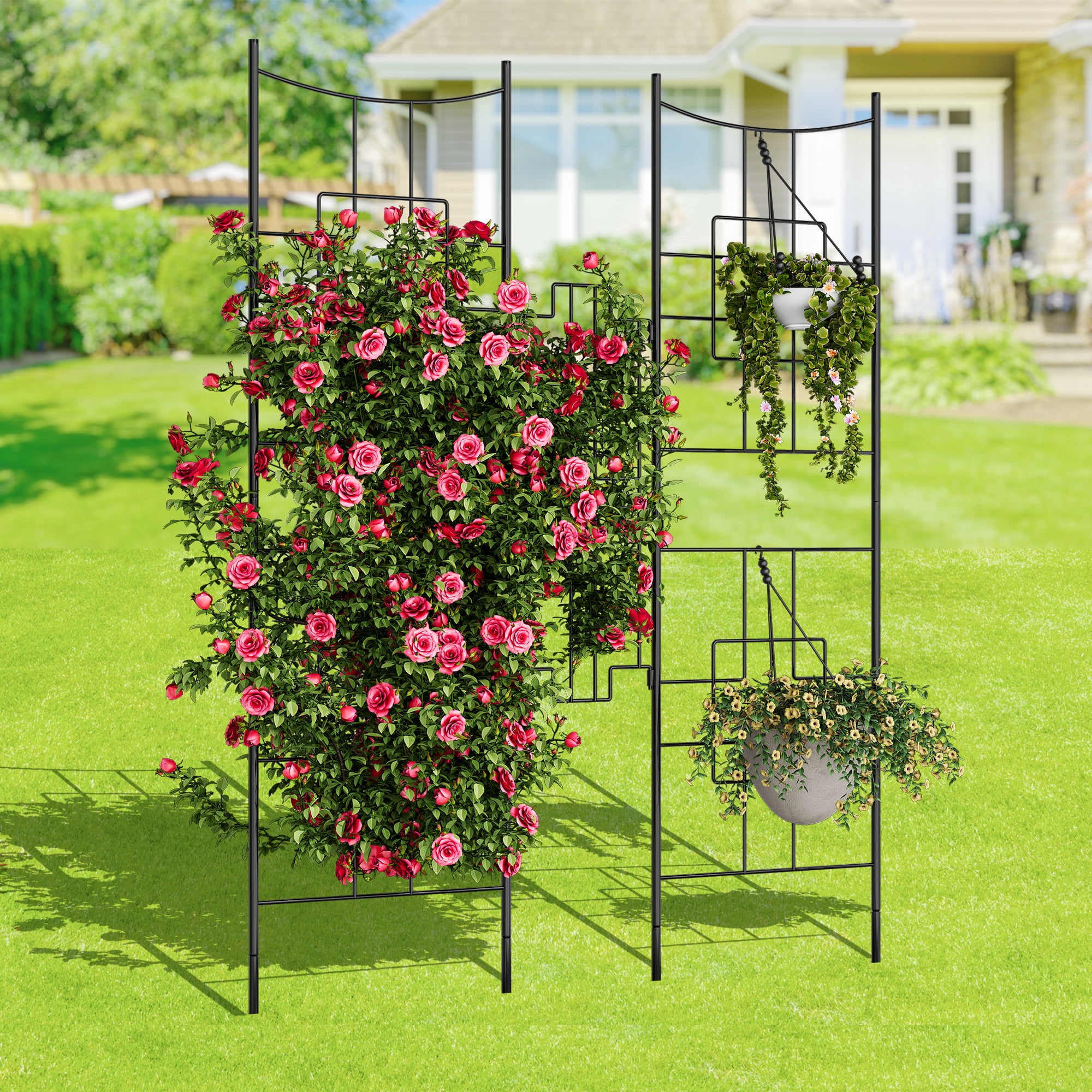 Metal Garden Trellises for Climbing Plants Outdoors,  Black Large Garden Arch Trellises for Roses