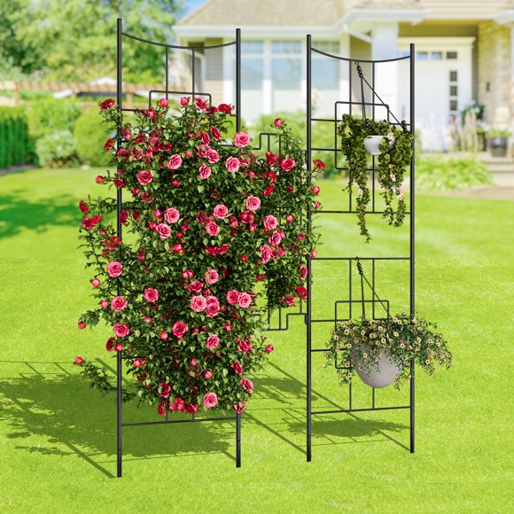 Treillis de Jardin en Fer – Baroque Antirouille pour Plantes Grimpantes – Panneau Décoratif de Clôture Extérieure et Support pour Plantes – Roses, Légumes et Fleurs – Noir – 1 Ensemble