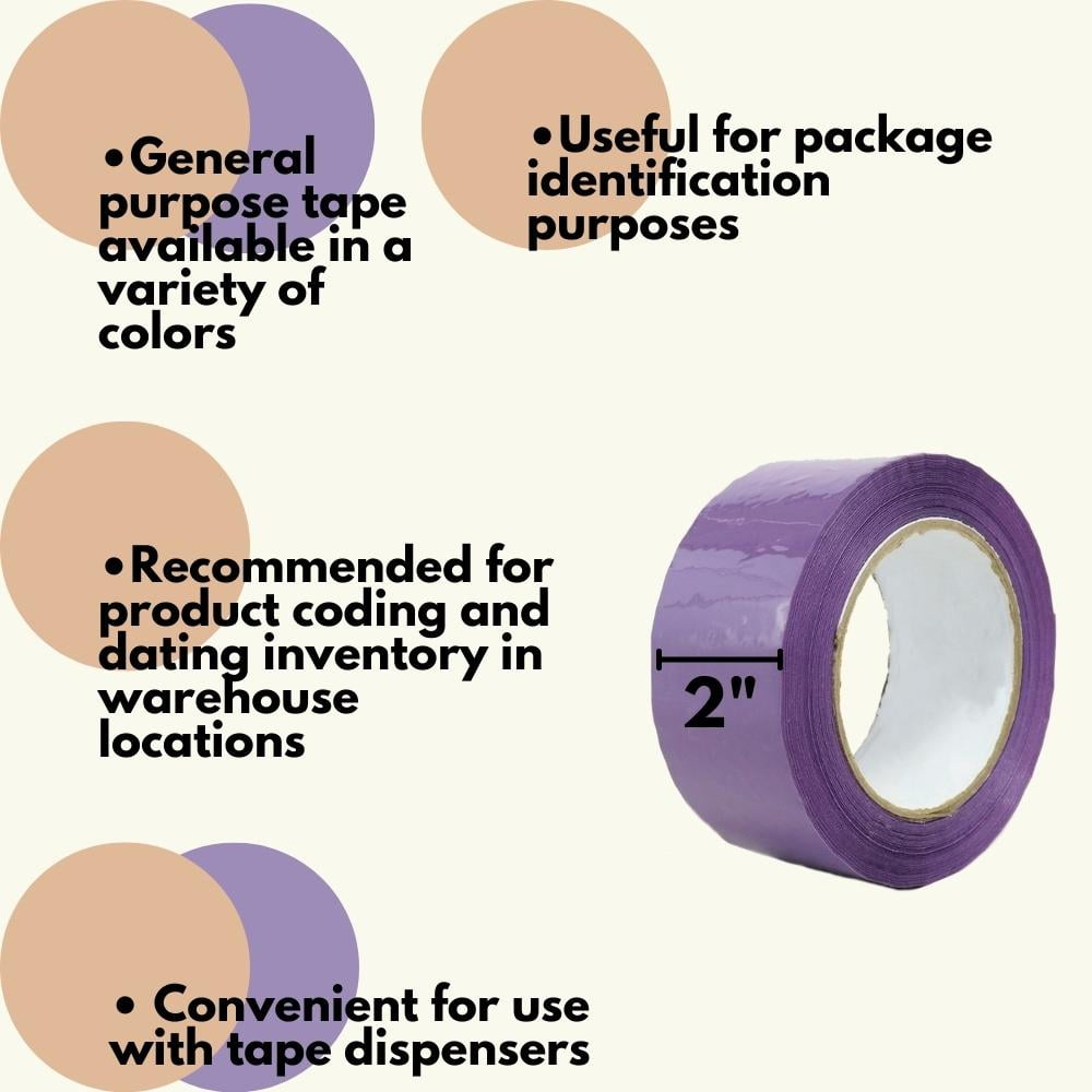 Shield Tape Colored Packing Sealing Adhesive Tape, 6 Rolls, 2" x 110 Yards