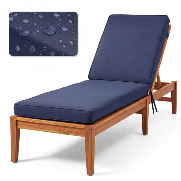 YEERSWAG Outdoor Chaise Lounge Cushions, 72x21x3 inch Lounge Chaise Cushion with Ties, High Density Foam Patio Chaise Lounge Chair Cushion for Outdoor Patio, Navy