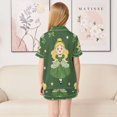 thumbnail image 4 of Ttyddzy Pajama Sets for Boys&Girls, Soft Silky Satin Button-Up Pjs with Shorts for Spring/Summer, Green Girl XXL, 4 of 8