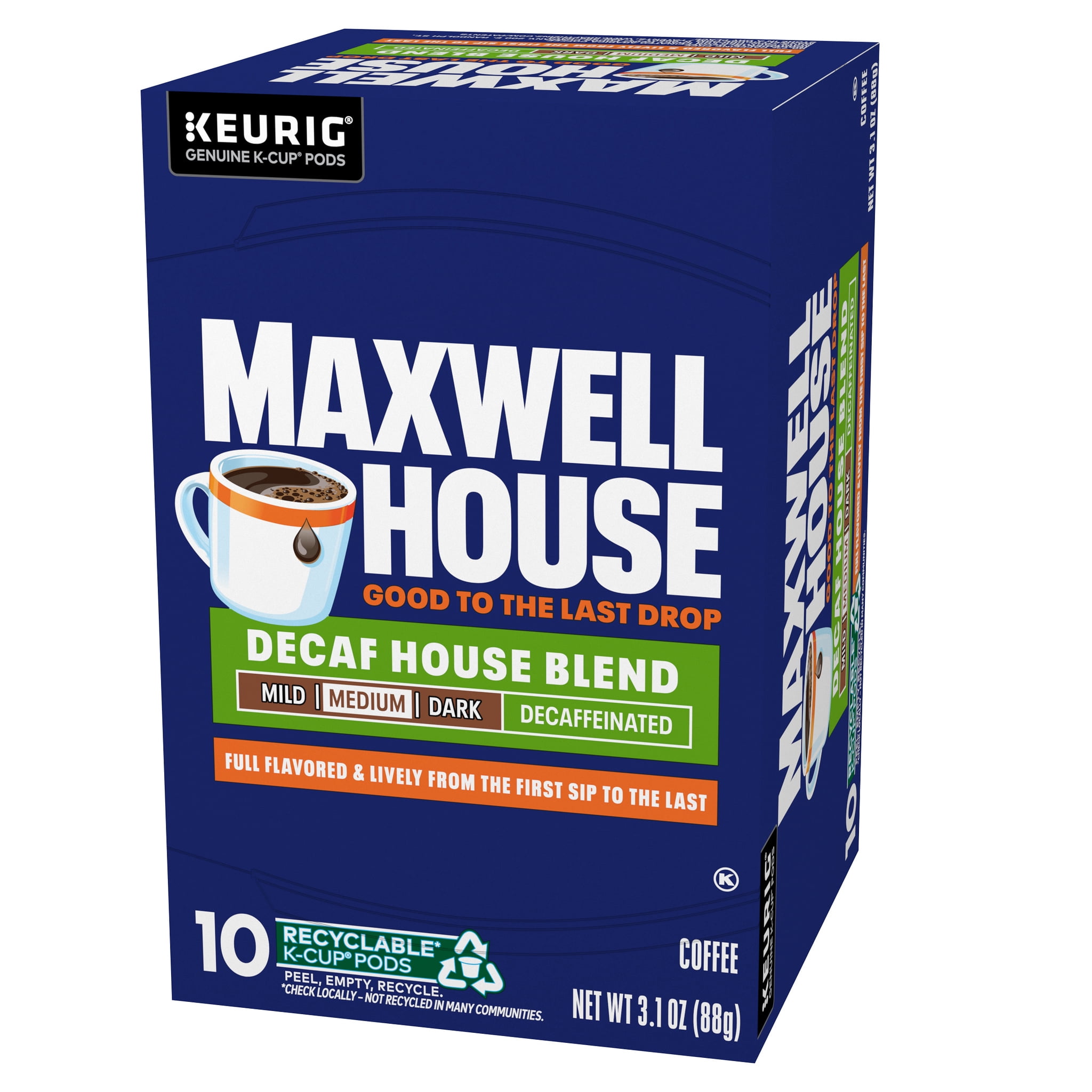 Maxwell House Decaf House Blend Medium Roast K-Cup Coffee Pods, 10 CT (3-Pack)