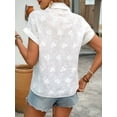 thumbnail image 2 of Women'S Formal Casual Cardigan Tops Lapel Cotton Embroidery Cap Sleeve Shirt White M, 2 of 8