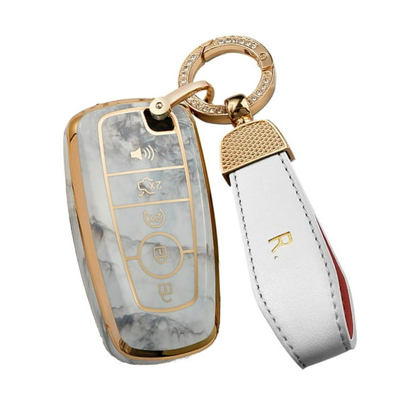 Blue Jade Pattern 5 Button Key Fob Cover for Ford Bronco Explorer 2021 2020 F250 Fusion F350 F450 F550 Edge Escape Mustang Accessories Keyless TPU Key Case Shell with Bling Keychain