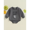 thumbnail image 2 of Suealasg Baby Boys Romper Halloween Clothes 3 6 12 18 24 Months Infant Boys Long Sleeve Crew Neck Ghost Letter Embroidery Jumpsuit Newborn Halloween One Piece Bodysuit, 2 of 8