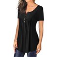 thumbnail image 5 of Qarigey Camiseta de mujer con cuello en V Blusa de manga corta Botón casual Top plisado Prendas para la parte del cuerpo negro XXL Qarigey AP001823-05, 5 of 5