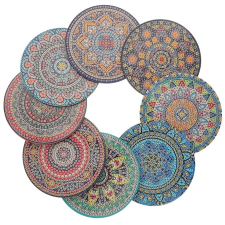 

1 Set of Diamond Drawing Coasters Kit Decorative Cup Mats Round Shaped Diamond Coasters