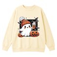 thumbnail image 4 of ZHOGXU Halloween Themed Girls Pumpkin & Ghost Print Pullover Sweatshirt Long Sleeve O Neck Top For Kids Fashion Loose Fit Everyday Wear,Beige,1-2 Years, 4 of 4