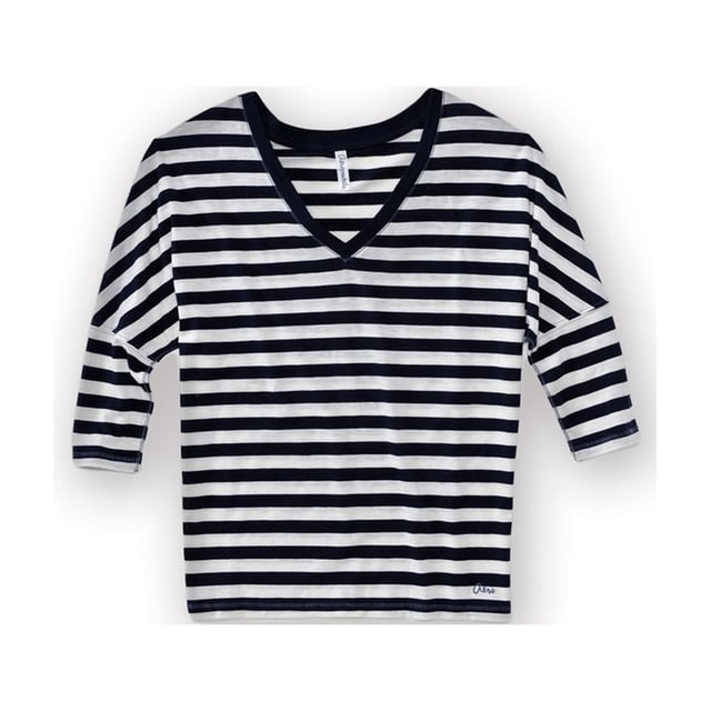 Aeropostale playera gráfica de manga 3/4 con cuello en V para mujer, azul, pequeña