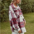 thumbnail image 4 of jsaierl Womens Casual Flannel Wool Blend Plaid Lapel Button Down Long Sleeve Shacket Jacket Coat Winter Loose Oversize Shirts Top, 4 of 7