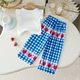 thumbnail image 4 of MEZZALL Toddler Girls Fly Sleeve Strawberry Prints Tops Plaid Pants Outfits Dailywear Breathable / 3-4 Years, 4 of 6
