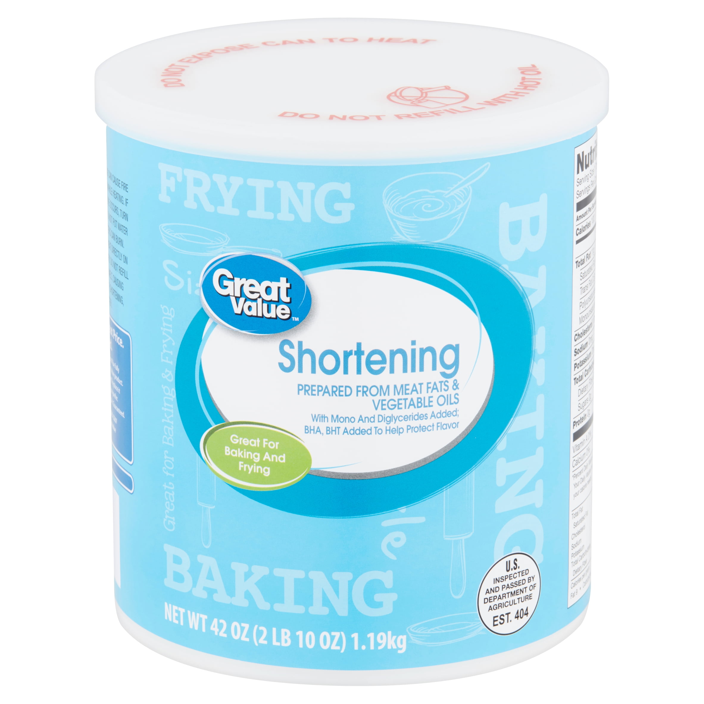 Great Value Prepared from Meat Fats & Vegetable Oils Shortening, 42 oz