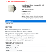 Front Blower Motor - Compatible with 1978 GMC P25