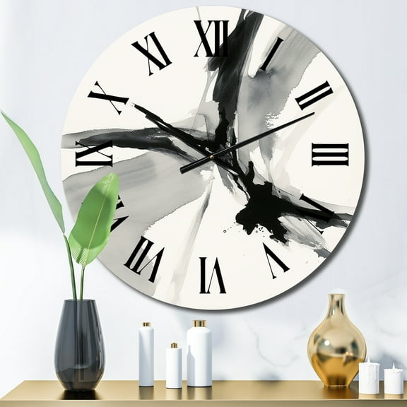 Designart "Neutral Abstract Expression IV" Abstract Shapes Oversized Wall Clock
