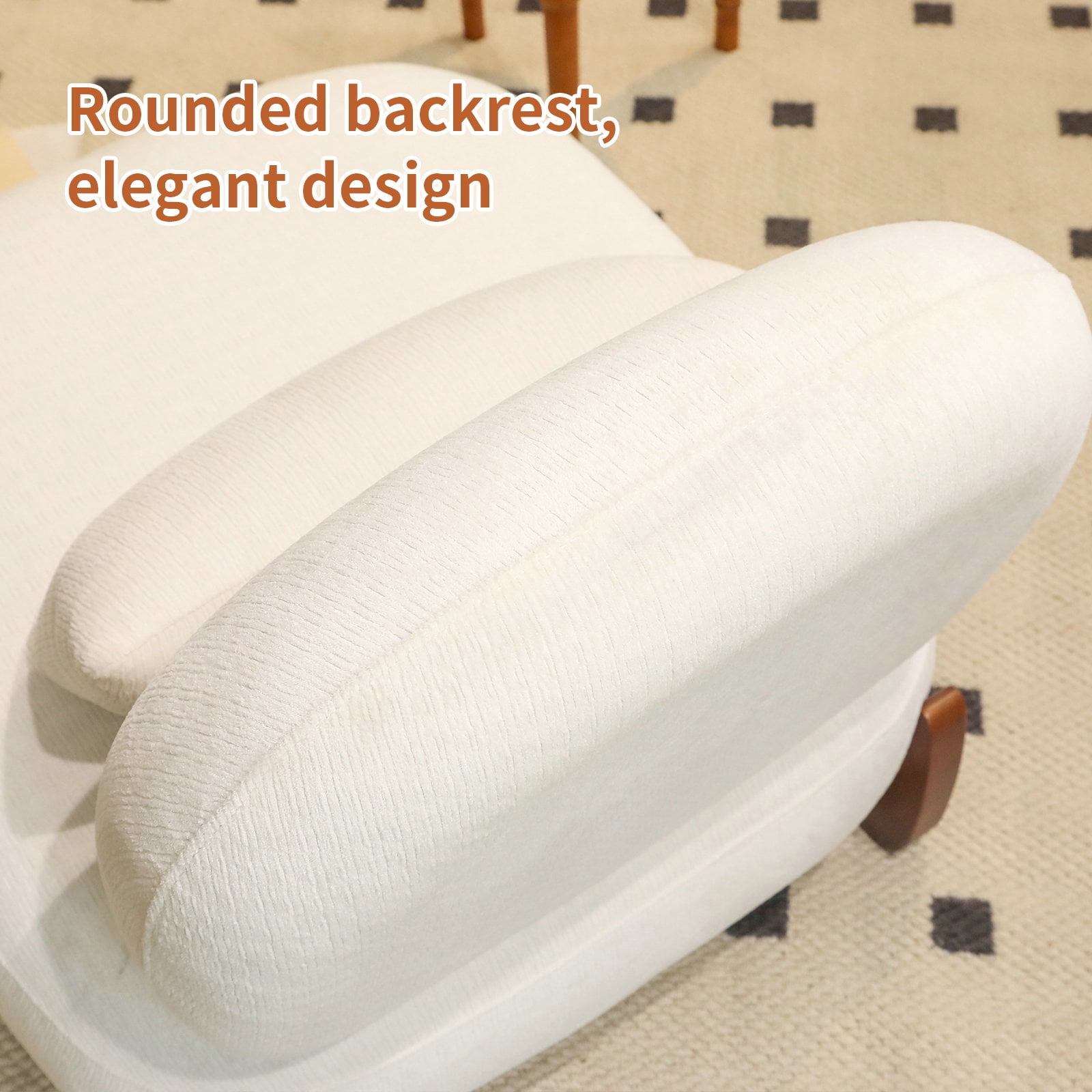 Cute Accent Chair with Solid Wood Legs, Living Room Chair with Soft Fabric Cushion, Cozy Bedroom Chair, Comfy Armless Reading Chair for Apartment, Waiting Room, Balcony (White)
