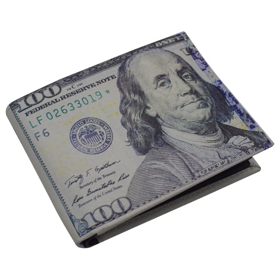 Men's Printed $100 Bill RFID Blocking Leather Bifold Wallet with Gift box