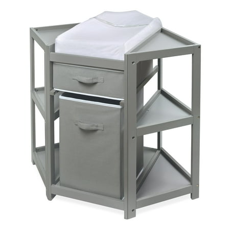 Badger Basket Diaper Corner Baby Changing Table with Hamper and Basket - Gray