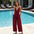 thumbnail image 6 of Quixlent Summer Jumpsuits for Women, Sleeveless Spaghetti Strap Overall, V Neck Casual One Piece Outfits with Pockets, 6 of 7