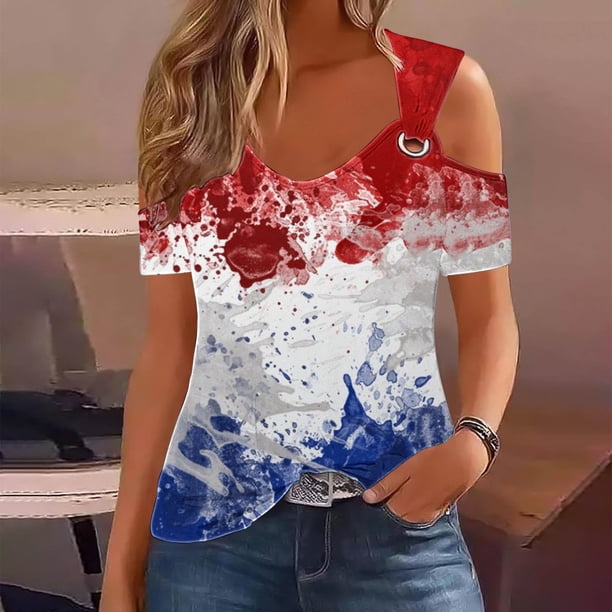 Fiudx Ofertas Del Día Camiseta Sexy de Verano para Mujer, Blusa con Hombros Descubiertos, Cuello En V, Manga Corta, Camisetas Sólidas