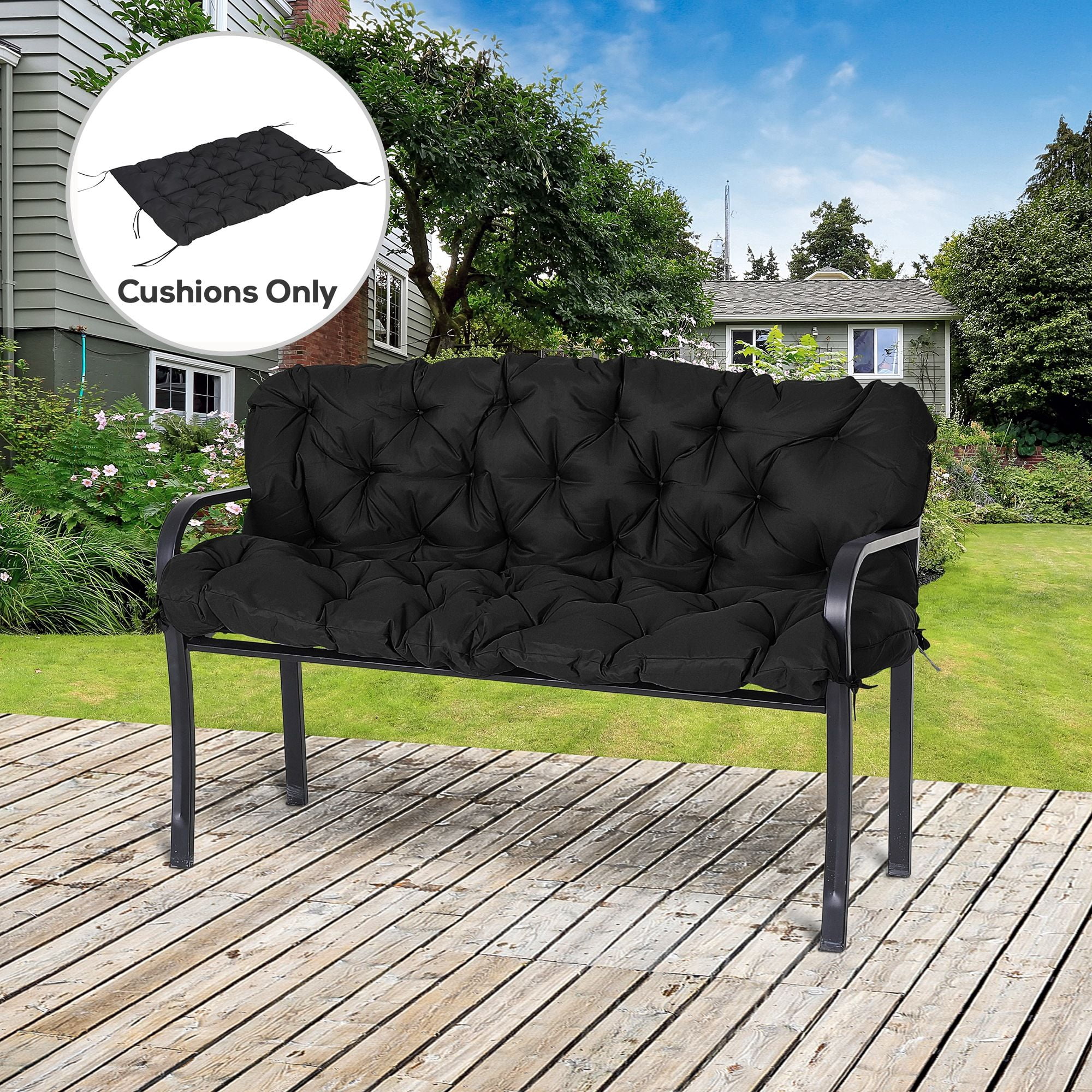 Alvantor Bench Chair Cushion 3-Seater Patio Cushions with Backrest for Swing Chair, Patio Sofa, 59" x 38" Dark Black