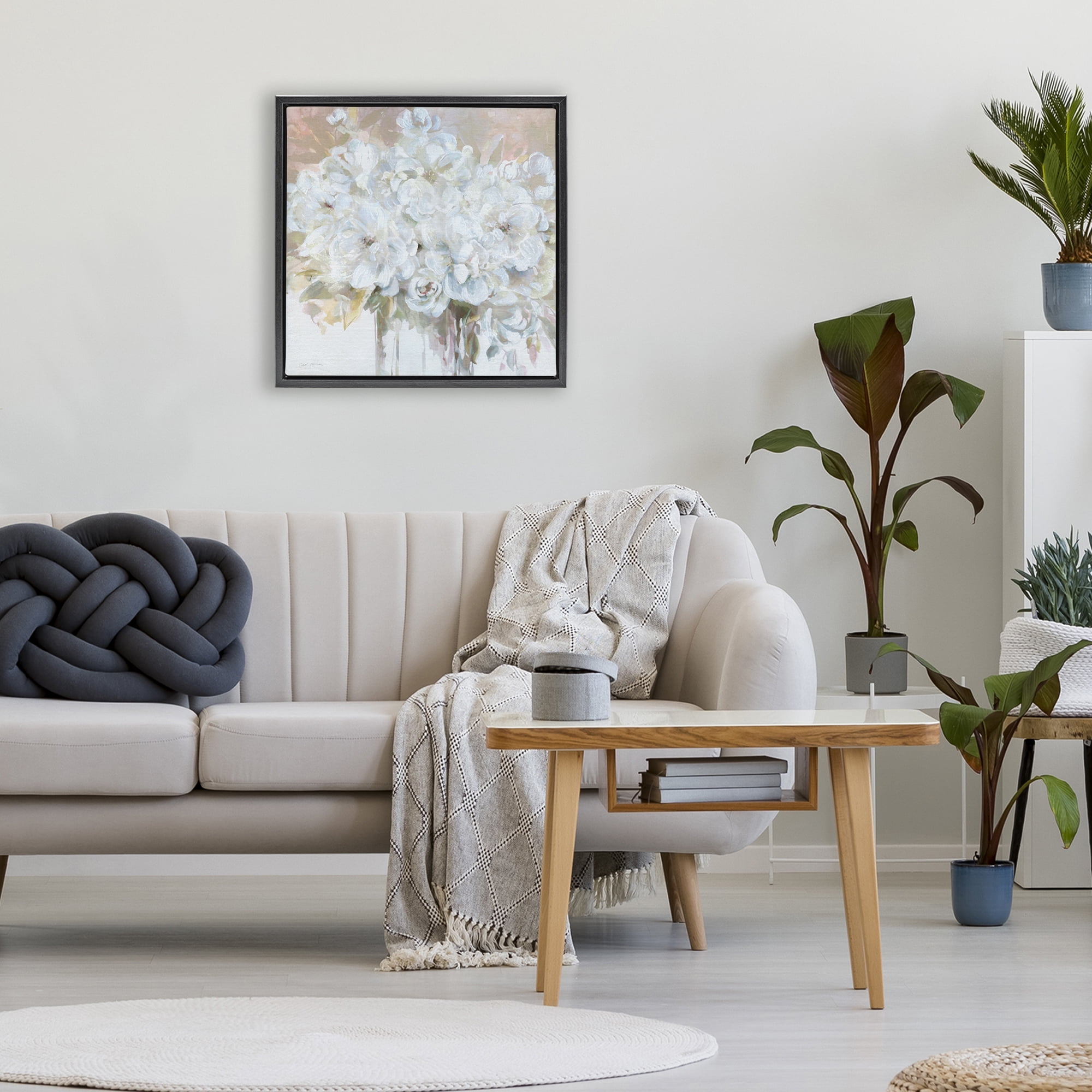 Stupell Industries Soft White Bouquet Serenity Black Framed Floater Canvas Wall Art, design by Carol Robinson