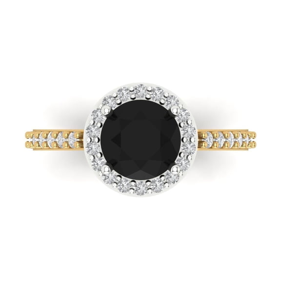 Halo Engagement Ring for Women - 1.86ct Natural Onyx in 14K White/Yellow Gold Promise Ring
