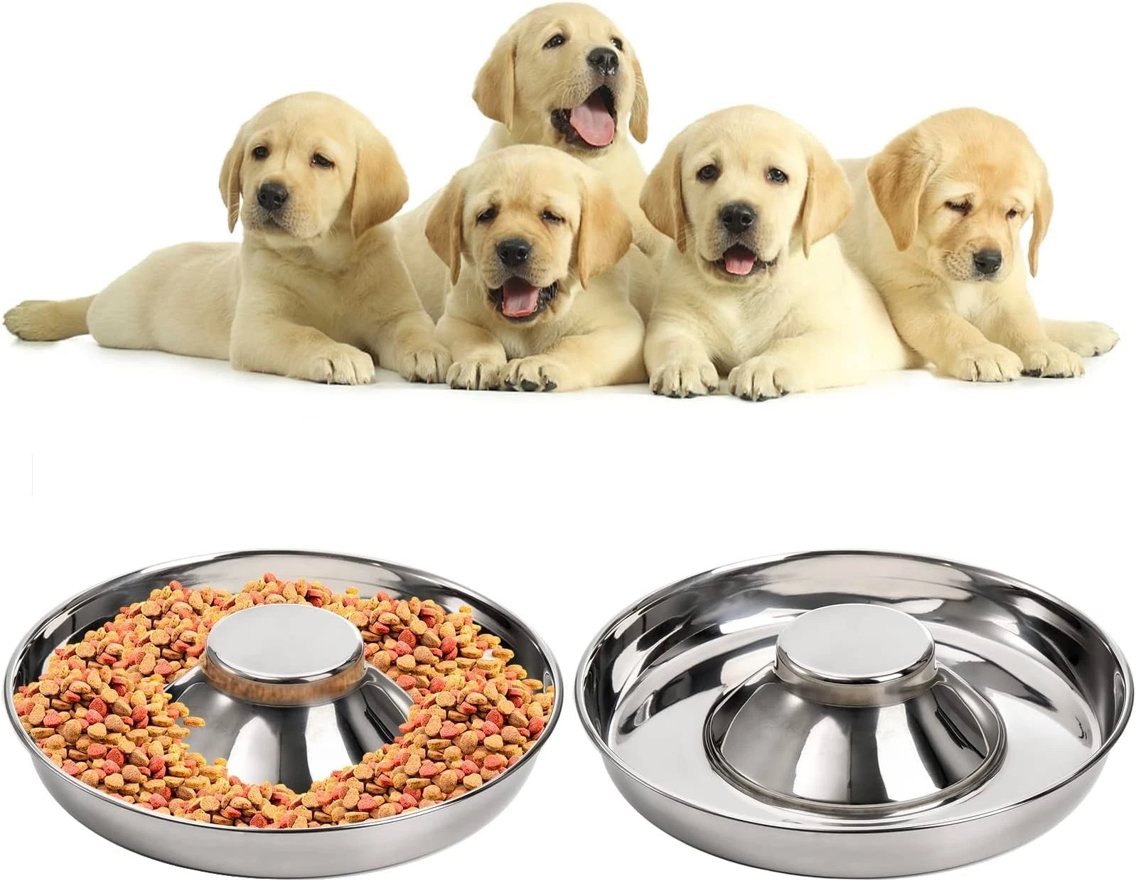 25 Dish Stainless Steel Puppy Dog Cat Slow Feeder Litter Weaning Bowl Bulk Pack (11 Inch - 50 ounce)