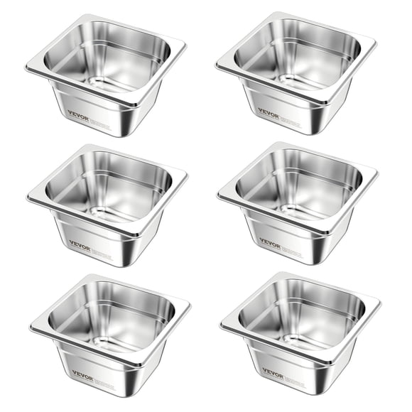 Bandeja de Vapor VEVOR de Acero Inoxidable Tamaño 1/6, Profundidad 10 cm, Paquete de 6