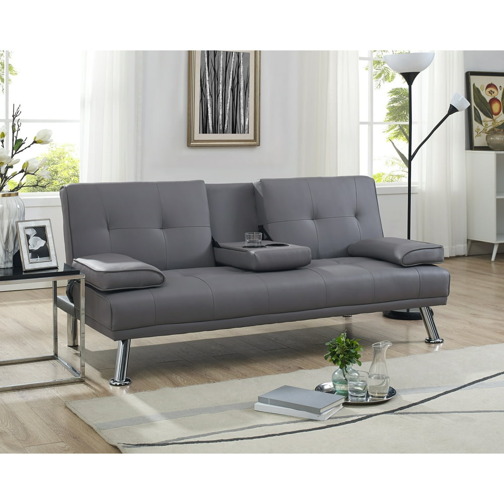 Naomi Home Futon Sofa Bed with Armrest, Gray