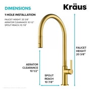 Kraus Oletto High-Arc Single Handle Pull-Down Kitchen Faucet in Brushed Brass
