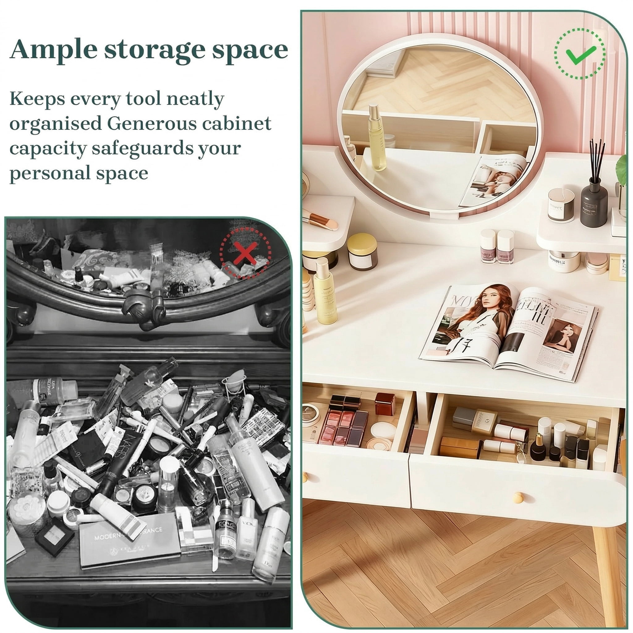 SIMANLI Vanity Table with 2 Drawers, Makeup Dressing Desk with Mirror, Bedroom Vanities Set White (without Stool)